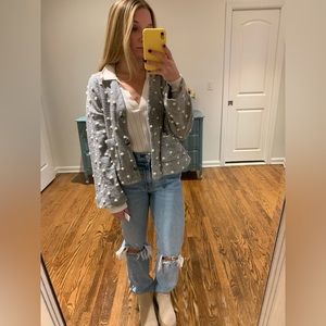 Madewell Texture &Thread Boxy Bubble Polka Dot Wool cardigan